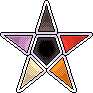 The XRDS Symbol, a five sided star made of black, red, purple, orange, and cream triangles.
